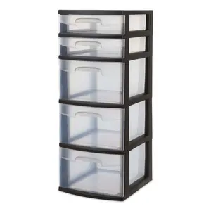 Plastic 5-Drawer Tower, Black Ribbon Transparent Drawer, Adult