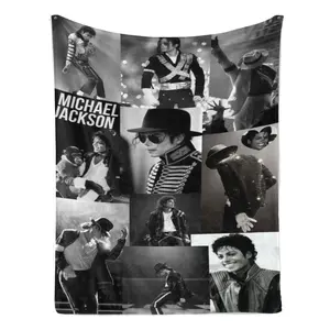 Michael Jackson Black & White Photo Collage Print Flannel Blanket, Soft Plush Throw, Warm Throw Couch Nap Blanket, Popular Decorative Home Room Blanket, Giftable Blanket for MJ Music Collectors
