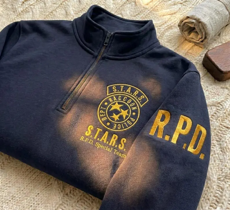 Resident Evil Inspired Embroidered Quarter Zip Sweatshirt, R.P.D Sweater, Raccoon City Police Department Shirt, Gamer Gift