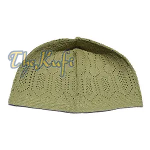 Skull Cap Light Green Cotton Open-Knit Turkish Islamic Kufi Taqiya