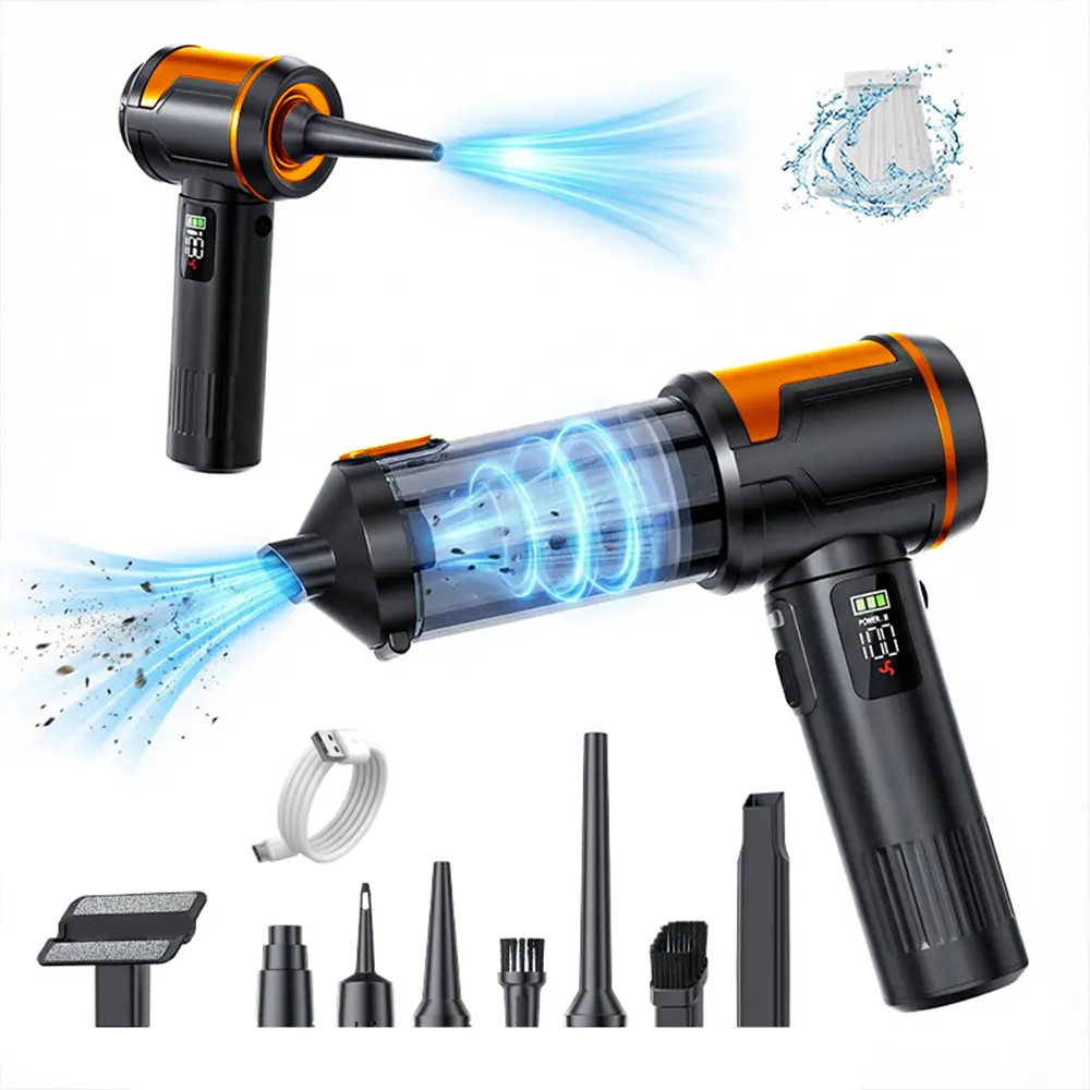 2-in-1 Car Vacuum Cleaner and Air Duster, Powerful Suction Cordless Handheld Vacuum with LED Light & Power Bank, Portable Auto Interior Cleaning Tool