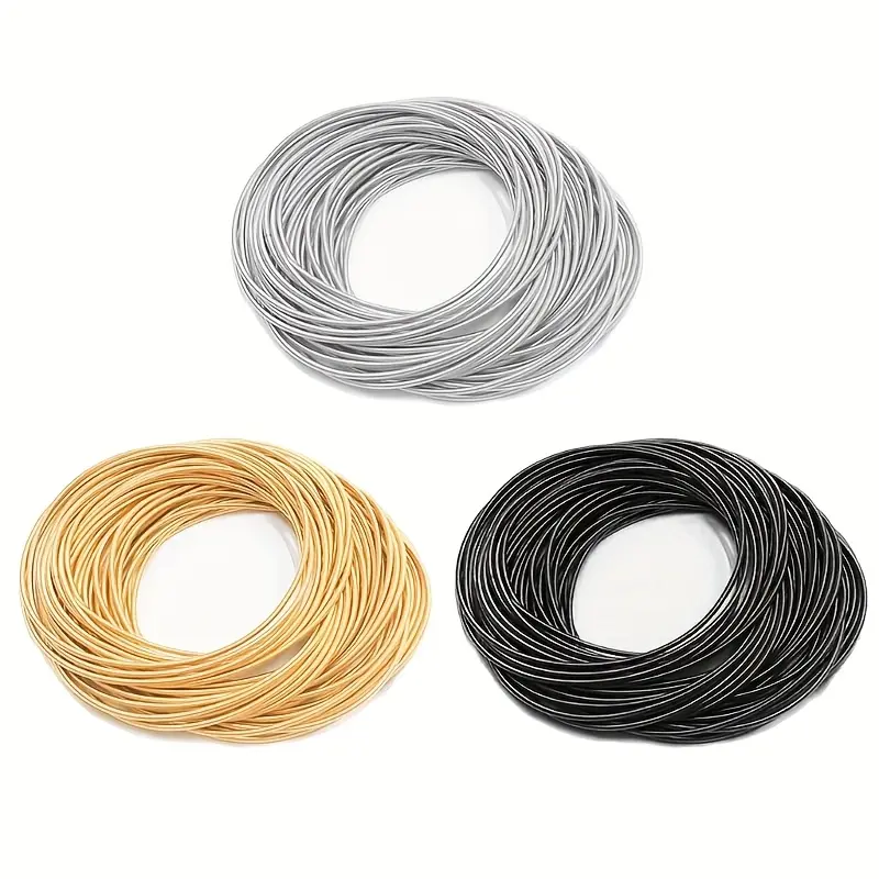 25pcs/Set 18K Golden Plated Elastic Bracelets, Simple Iron Wire Stackable Hand Jewelry, Boho Style Guitar String Bracelets for Women, DIY Crafts, Party & Daily Wear, All Seasons