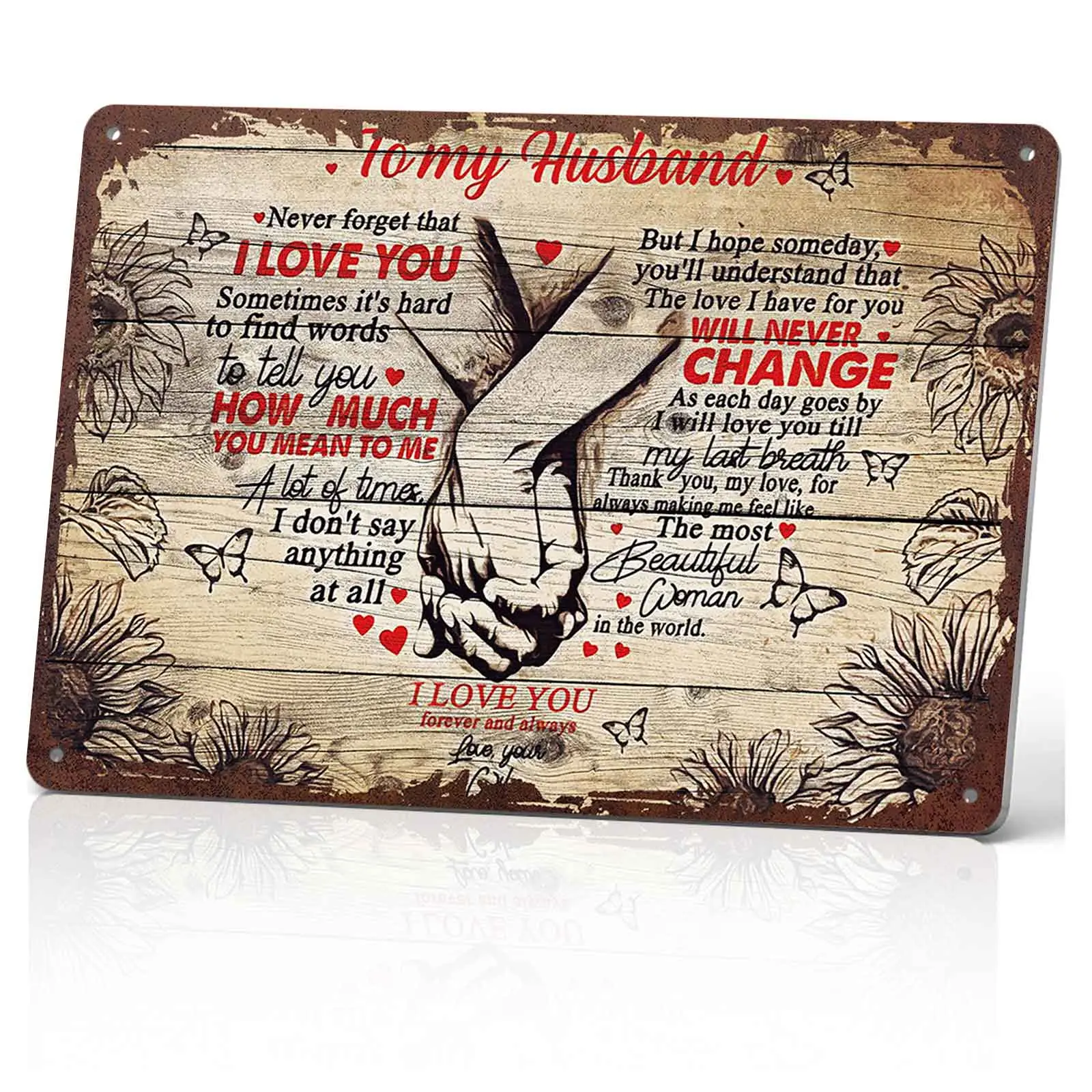 12x8 in Aluminium Metal Decorative Wall Sign - Romantic Wife-to-Husband Gift, Vintage Rustic Home Decor, Anniversary Plaque, Vintage Decor for Home