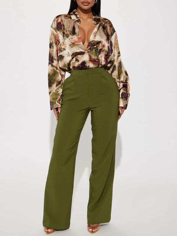 Office Duties Satin Shirt – Green/Combo | Polished Button-Up Blouse