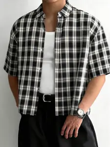 Classic Plaid Short Sleeve Shirt, Men's Casual Commuter Top, Loose Fit High Street Style, Layering Essential