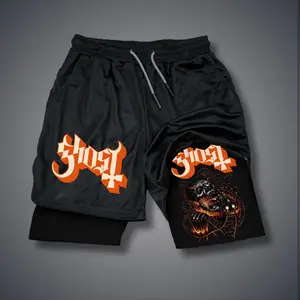 Ghost Band Summer Men'S Jorts Outfit Graphic Shorts Solid Colors Double-Layer Sports Shorts With Elastic Waistband & Drawcord For Comfortable Wear