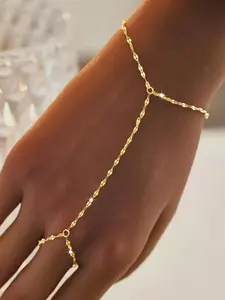 Titanium Hand Chain Bracelet, Exquisite Bracelet, Link Chain Design, Casual Style Jewelry Gift for Women, All Season Wearable Accessory