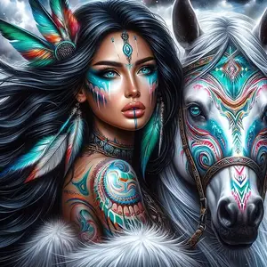 New Arrival DIY 5D Diamond Painting Kit, Indian Woman & Horse Theme, Full Drill Mosaic Craft, Home Wall Decor Gift