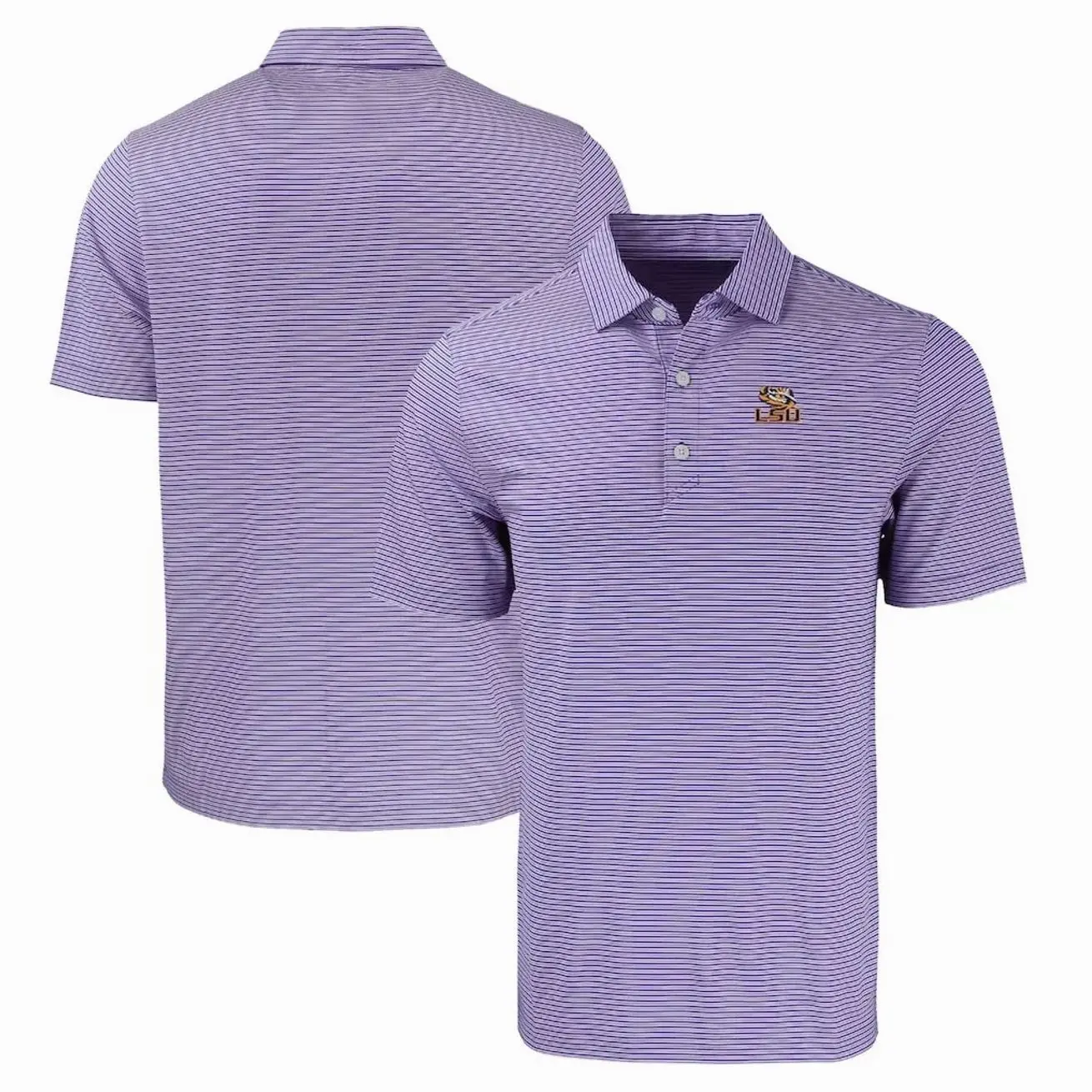 2026 Men's Purple Micro Stripe LSU Polo Shirt – Tiger Mascot Logo, Lightweight Breathable Short Sleeve Golf & Casual Collared Tee S9