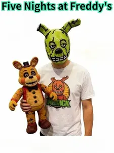 FNAF Spring Bonnie Mask, Five Nights Harem Springtrap Headset for Teddy Bears, Damaged Mechanical Rabbit Design, April Fool's Day Trick Prop, Adult Halloween, Easter, Carnival cosplay Party Dress Up Gift,Five Nights at Freddy's Flannel Blanket whimsical