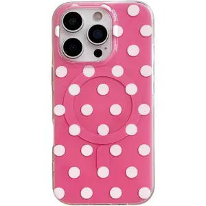 Magnetic Polka Dot Phone Case for iPhone 16 6.1[Compatible with MagSafe],Aesthetic Trendy Retro Stylish Pattern Elegant Chic Protective Cover for iPhone 16 6.1" -Pink