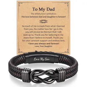 Infinity Leather Bracelet for Men Him Boys, Engraved Love You Son Grandson Nephew Brother Dad Husband Uncle Christmas Valentines Fathers Birthday Easter Graduation Gifts