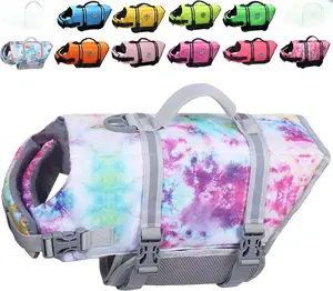 VIVAGLORY Rip Stop Dog Life Vest Small Size Multicolor with Handle & D-Ring for Swimming Boating Buoyancy for Puppies Comfortable Fit
