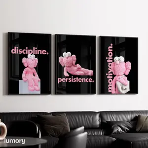 Unframe Pink Kaws Poster Set of 3 Bundle Art Hypebeast Printable Artwork Trendy Print Kaws Wall Decor Printable Download