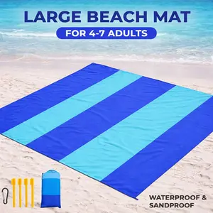 Oversized Sandproof Quick-Dry Beach Blanket with 4 Stakes & Storage Bag, Water-Resistant Outdoor Mat for Beach, Travel, Camping & Hiking