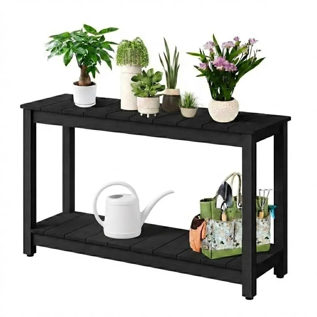 Outdoor Console Table for Patio - 48 Inch 2-Shelf Wood Patio Table with Weatherproof Finish, All-Weather Buffet & Storage Table for Porch, Entryway, Garden,Black
