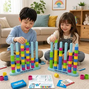 Color Stacking Classification Game, Fast-Paced Ring Matching Board Game, High and Low Difficulty Challenge Cards, Kids and Family Party Game