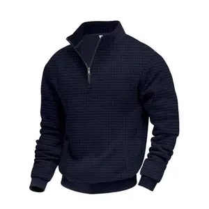 Men's Solid Color Waffle Texture Quarter Zipper Long Sleeve Half High Collar Stand Collar Long Sleeve Sportswear Hoodie - Stand Collar Casual Hoodie with Pocket, Warm and Soft Fabric, Suitable for Daily and Outdoor Wear, Christmas GiftRAIMENTRY