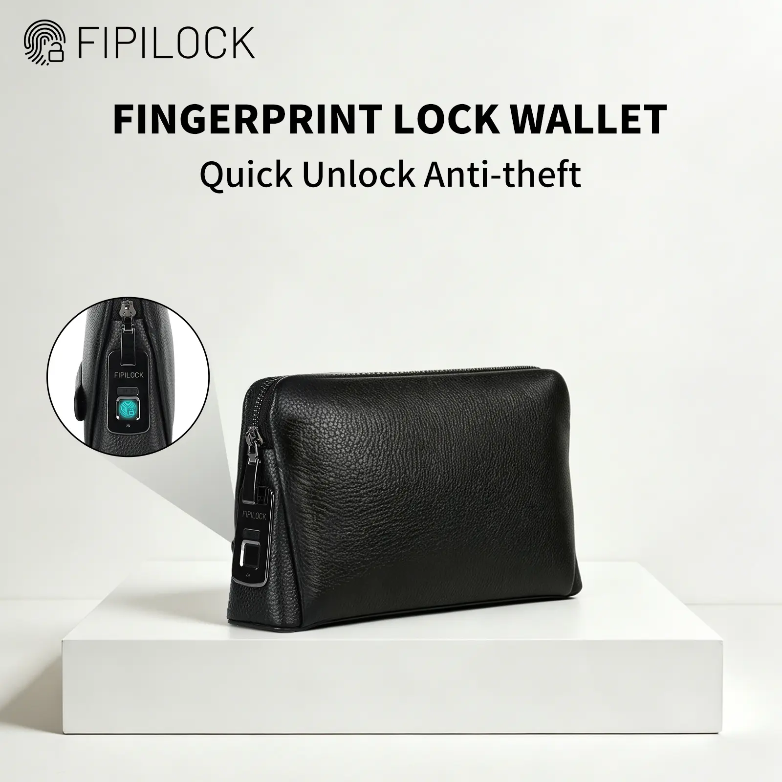 Men's Elegant Plain Luxury Genuine Leather Fingerprint Unlock Bum Bag - FIPILOCK Anti-Pickpocket Secure, Slip-On Multiway Carry Mini Crossbody Men's Clutches for Business Trip, Outdoor Travel