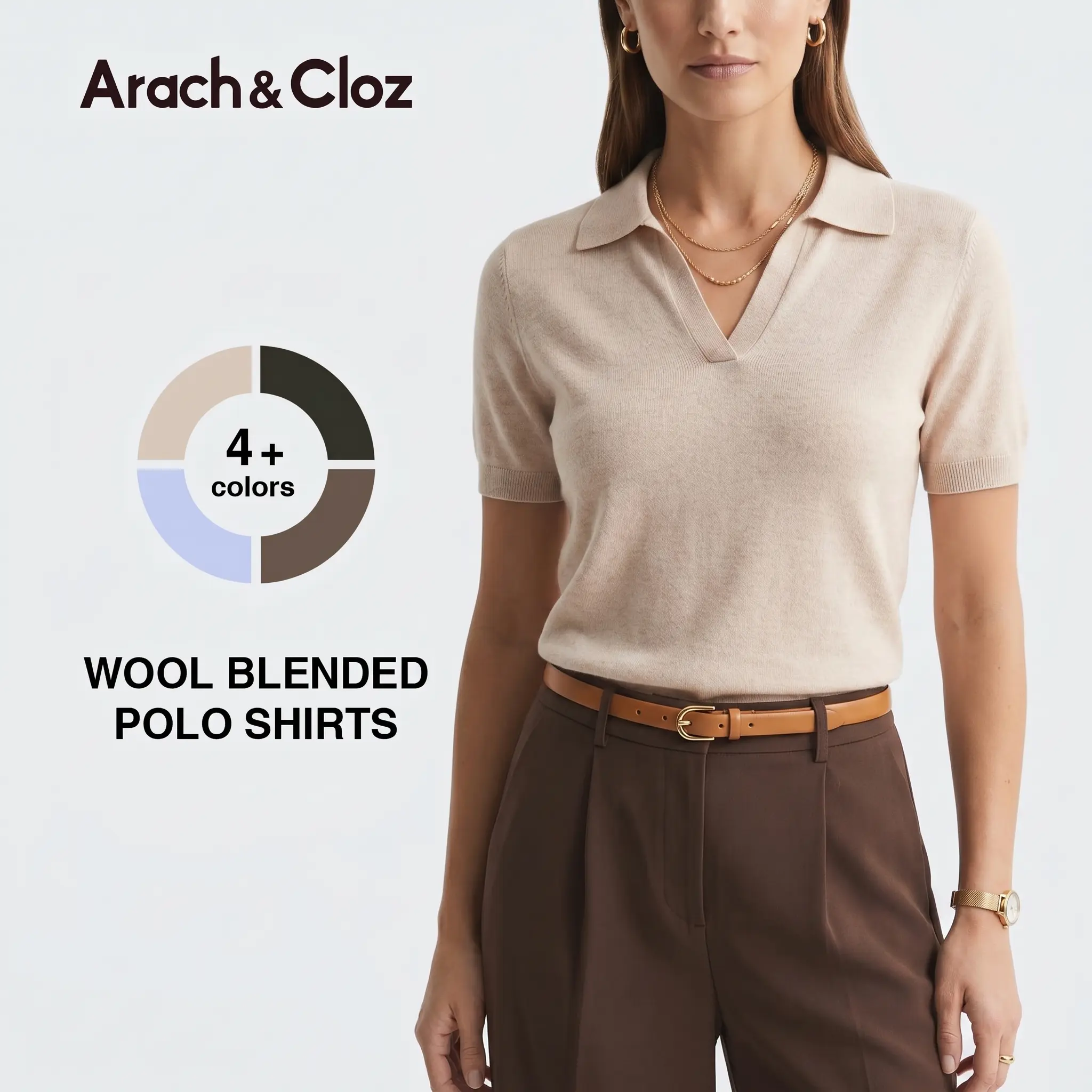 Arach&Cloz Women's Soft Wool Blend Polo Sweater Top Short Sleeve Chic Summer Outfit SummerVibes 2026