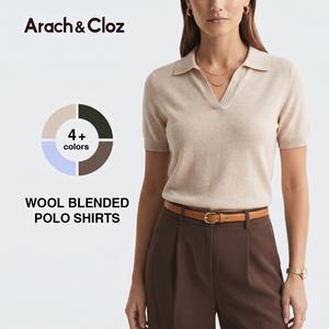 Arach&Cloz Womens Soft Wool Blend Polo Sweater Top Short Sleeve Chic Summer Outfit SummerVibes 2026