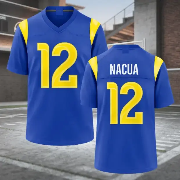 Nacua #12 Football Jersey, Breathable V Neck Short Sleeve Sports Shirt, Retro Style Athletic Uniform
