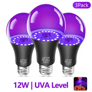 Kasotile LED Blacklight Bulb, 12w A19, Equivalent to 100w Brightness, Ideal for Body Painting, Party Atmosphere, Fluorescent Posters, Neon Parties