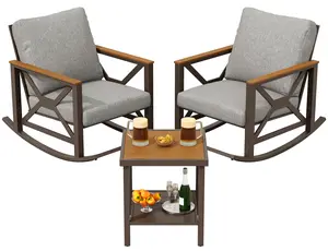 ONBRILL Rocking Bistro Set, 3-Piece Patio Conversation Set, Galvanized Frame Patio Rocking Chairs Set of 2 with Coffee Table and Thickened All-Weather Cushion