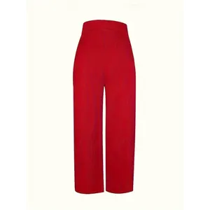 Elegant High-Waist Solid Red Polyester Culottes with Pockets,  Versatile All-Season Wide-Leg Pants for Women - Perfect for Casual & Formal Occasions - Ideal Gift for Fashionable Women Bottoms