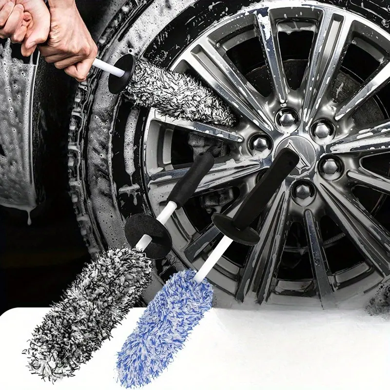 & Blue Microfiber Car Wheel Brush Set, Tire Rim Cleaning Brushes, Auto Wheel HUB Cleaner Tool, Car Detailing Accessories, Durable Automotive Detailing Kit, Car Washing Tool, Car Detailing Product, Car Detailing Tools, Car Washing Supplies