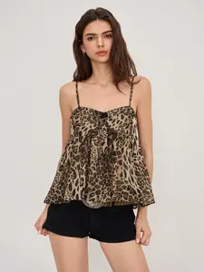 Cider Women’s Chiffon Square Neck Leopard Bowknot Cami Top, Lady Leopard Printed Top for Daily Summer Wear, Cute & Sexy Top for Summervibes #dealsforyoudays