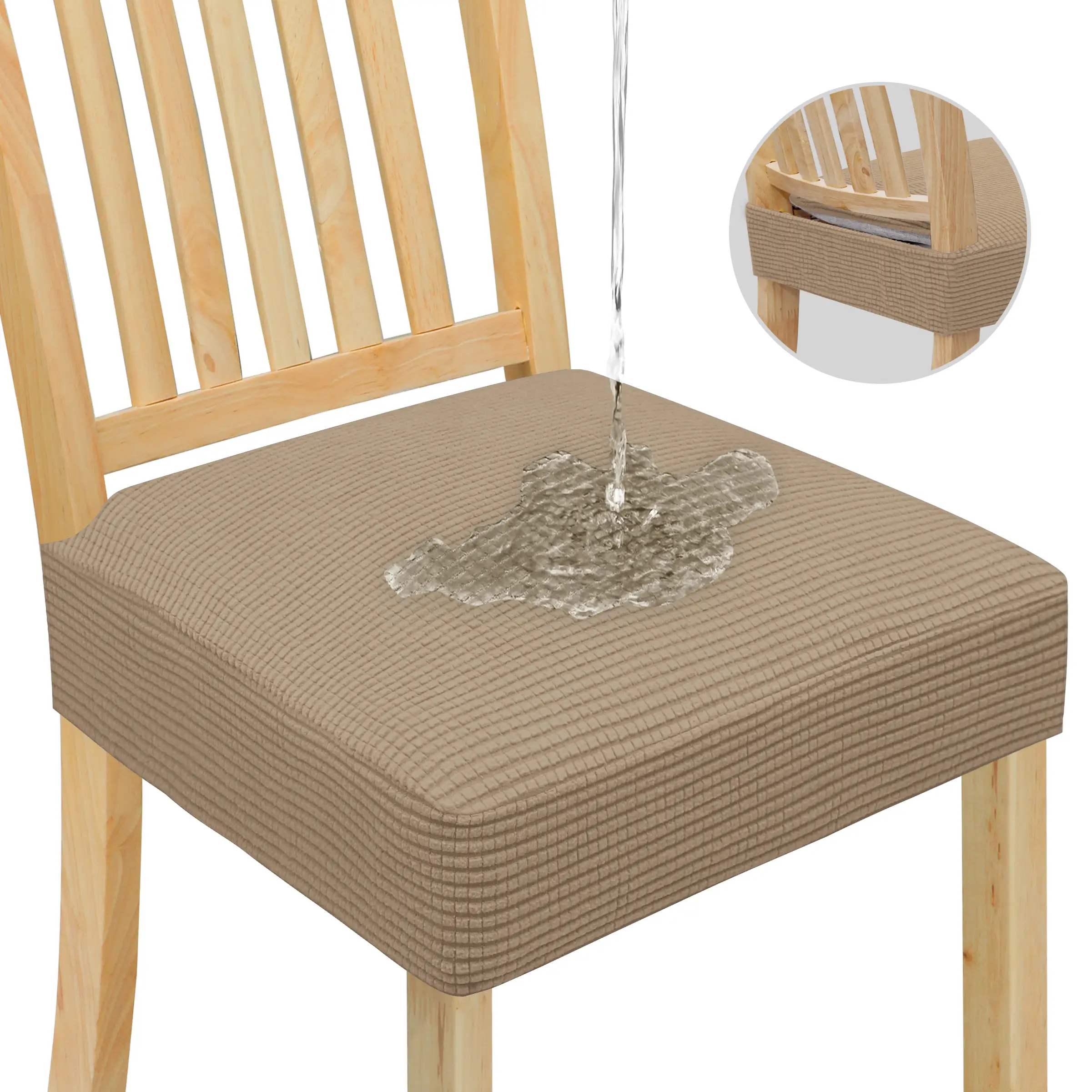 Easy-Going Waterproof Seat Covers for Dining Room Chairs, Leakproof Stretch Jacquard Chair Seat Slipcovers Removable and Washable Kitchen Dining Chair