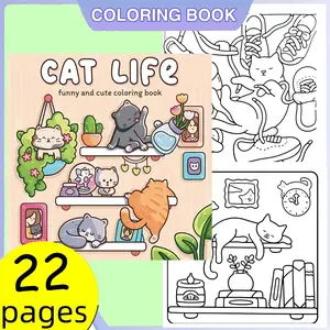 CAT LIFE Funny & Cute Coloring Book | 120g Thick No Bleed Paper, 22 Pages Easy Color | Glue Bound, Non-Toxic & Odorless | Relaxing Stress Relief Art for Adults & Kids | Kawaii Cat Lovers Coloring Pages, Perfect for Mindfulness & Creative Hobby