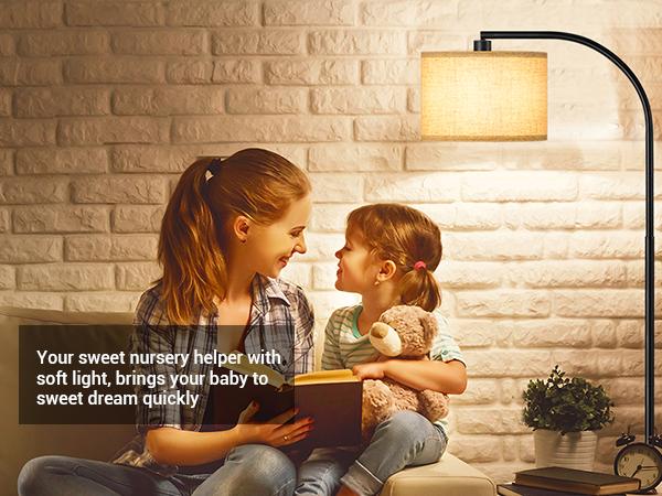 DEWENWILS Arched Floor Lamps with Adjustable Beige Line Lampshade, Standing Tall Arc Lamp for Living Room, Bedroom, Office, Simple Design Farmhouse Style (Black)-HLFL04E