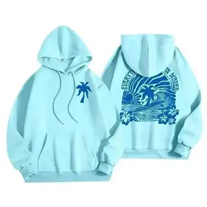 Blue Palm Puff Hoodie , Sweatshirt , T-shirt for Women 2025 Blue Graphic Hoodie Cute Preppy Sweatshirt Long Sleeve Womenswear