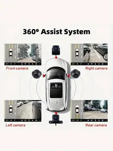 360° Panoramic Car Camera with Night Vision, Includes Ahd720p & 1080P Rearview Cam, Compatible with Android Car Stereo, No Battery Needed
