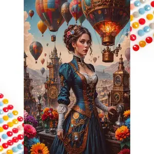 5D DIY Full Drill Round Diamond Painting Kit - Hot Air Balloons, Vintage Buildings, Flowers Mosaic, Canvas - DIY Decorative Painting, Home Wall Decor, Suitable for Halloween and Christmas, Birthdays and Anniversary Gifts