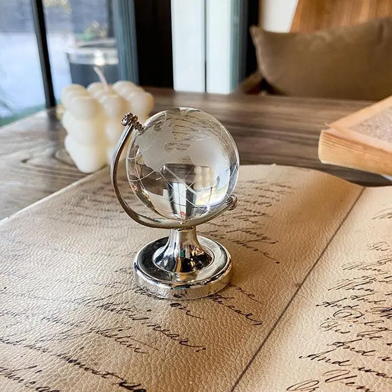 Ins Mini Crystal Globe Transparent Earth Globe Ball Miniature Ornament Educational Toys Home Decor Gift Office Decoration