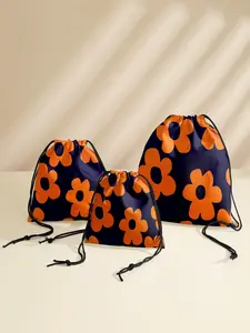 Floral Drawstring Bag, Multi-Purpose Storage Pouch, Portable Travel Dustproof Bag, Mommy Diaper Bag, Jewelry Cosmetic Gift Bag, Decorative