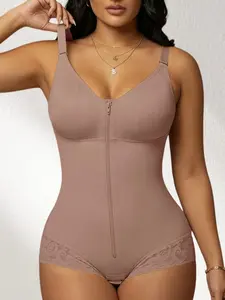 1 Count Women's Solid Color Adjustable Shoulder Strap Design with Hooks Crotch Fit Shapewear, Fajas, High Stretch Shapewear, Abdomen Smoothing & Butt Lifting Full Body Shaper, Hourglass Curves Tight Bodysuit, Perfect for Occasions