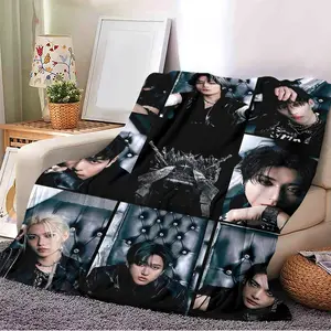 1pc South Korean Skz Member Unique Style Fleece Blanket with HD Print, Ultra-Soft Fabric for All Seasons, Perfect Sofa Movie Blanket & Warm Camping Gift, Soft Blankets, Soft Comfy Blanket
