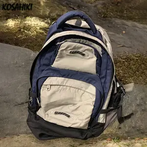 Color Block Patchwork Backpack -- Street Fashion Style, Casual Travel Backpack, Vintage Backpack, Suitable for Female College Students