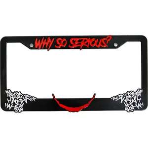 Why So Serious? for Joker 3D Raised License Plate | 1 Pack Car License Plate Cover | Universal US Black License Plate Holder | Auto Accessories (Car, Truck and SUV) (Red and White)