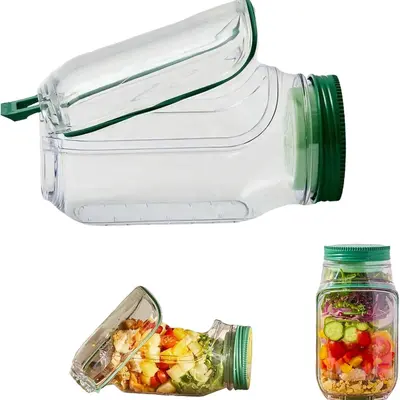 Salad Pod Jar - Portable Side-Open Container With Dressing Pot & Bowl Lid (2-Pack)