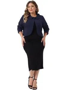 Agnes Orinda Plus Size Long Sleeve Crop Jackets Cardigan