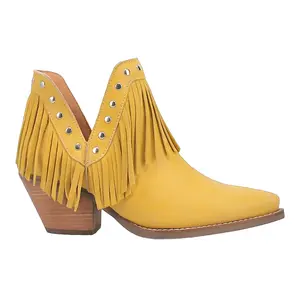 Dingo Womens Fine N' Dandy Fringe Studded Snip Toe  Casual Boots Ankle Mid Heel 2-3" - Yellow