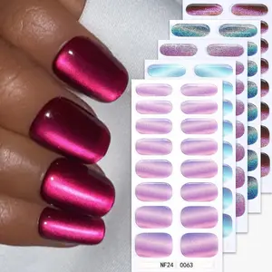 Cat Eye Semi Solidify Gel Nail Wraps Strips, 16pcs/sheet Metallic Self-adhesive Gel Nail Wraps, Nail Art Supplies for Women, DIY Nail Stickers, Glitter Nails