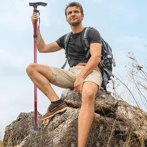 Hiking Poles Collapsible Trekking Poles, Aluminum Walking Sticks for Hiking with Telescopic,Foldable Tri-fold Design Hiking Gear for Women Men, Hiking, Camping-Red