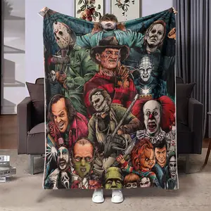 Horror Movie Character Pattern Blanket, Soft Throw Blanket, Cool Bedroom Bedding Blankets, Warm Napping Blanket for Home Office Travel, Custom Image Blanket