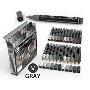 22 Acrylic Paint Pens (GRAYS) Pro Color Series Set (3mm MEDIUM)